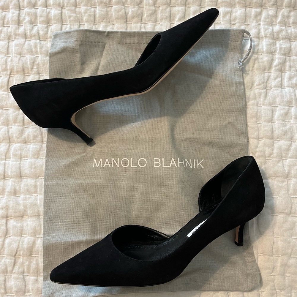 Manolo Blahnik Collina Suede D’Orsay Kitten Heels Size 8.5